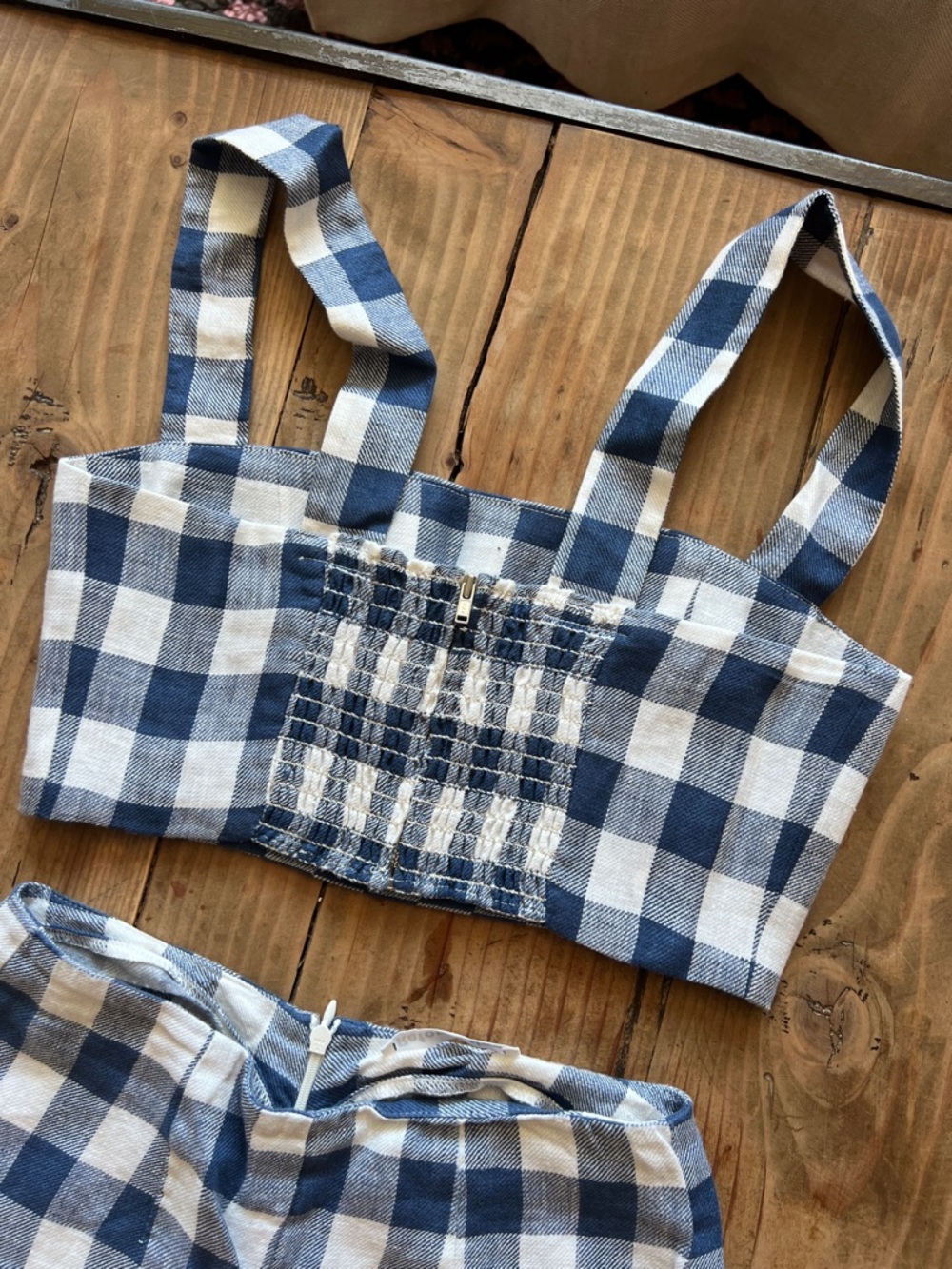 Reformation Blue and White Gingham Two-Piece Linen Top & Pant Set (Size S) - Picture 7 of 7